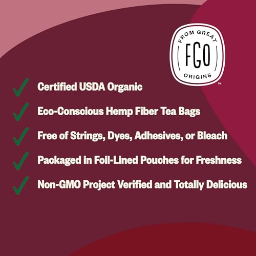 Image of FGO Organic Hibiscus Tea, 100 Count, Eco-Conscious Tea Bags, Caffeine Free, Packaging May Vary (Pack of 1)