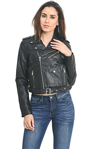 Instar Mode InstarMode Women's Ultimate Faux Leather Moto Biker Short Coat Jacket (JK50713 Black, Medium)
