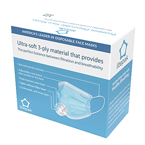 125-Pack Litepak Disposable Face Mask Premium Comfort Earloops With Dispenser Box (Blue) #TOP7