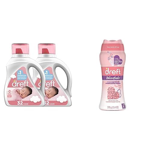 Image of Bundle of Dreft Stage 1: Newborn Hypoallergenic Baby Laundry Detergent Liquid Soap, 46 Fl Oz, (Pack of 2) + Dreft Blissfuls In-Wash Scent Booster Beads, Baby Fresh, 13.4 oz