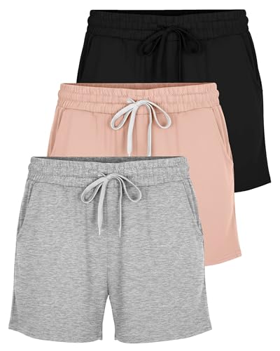 Image of Real Essentials 3 Pack: Womens Ultra-Soft Athletic Lounge Casual Sweat Shorts with Pockets (Available in Plus Size)