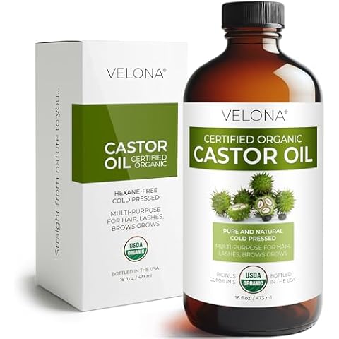 velona USDA Certified Organic Castor Oil - 16 Fl Oz in Glass Bottle | For Hair Growth, Boost Eyelashes, Eyebrows | Cold pressed, Natural Oil, USP Grade | Hexane Free, Lash Serum, Caster Cover