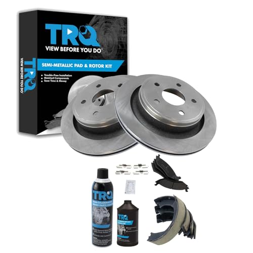 Image of TRQ Rear Brake Pad & Rotor Kit, with Chemical Kit Parking Brake Shoe Set Semi-Metallic Compatible with 2003-2004 Dodge Ram 1500
