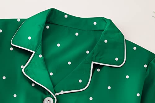 Schbbbta Silk Satin Pajamas for Girls Womens Loungewear Two-Piece Sleepwear Button-Down Pj Set, T - Green Polka Dots, 5-6 Years = Tag 1304