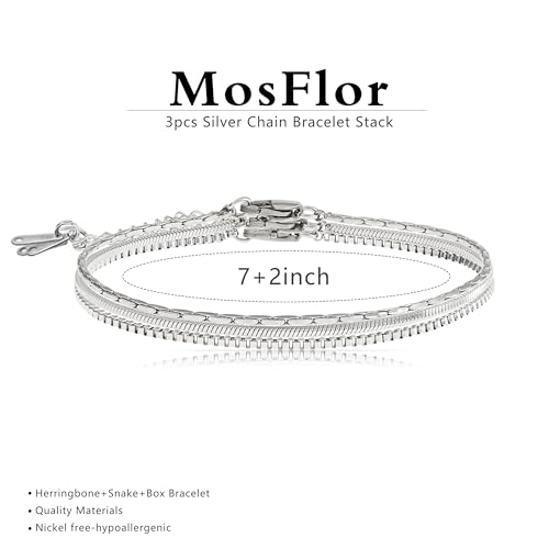 Mens Bracelet - Dainty Gold/Silver Chain Bracelet Stack 14K Gold Plated Silver Bracelets for Men Stainless Steel Adjustable Cross Charm Cuban Link Bracelet Snake Jewelry Set to Men Dad Birthday Day4