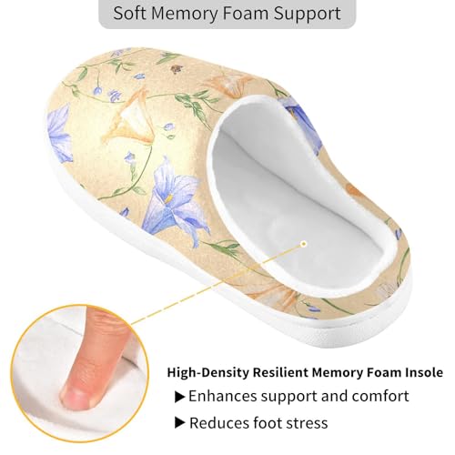 JUNZAN Cartoon Bellflower Peach Women Cotton Slippers Comfortable Memory Foam Indoor Shoes for Outdoor Birthday Presents 6-72