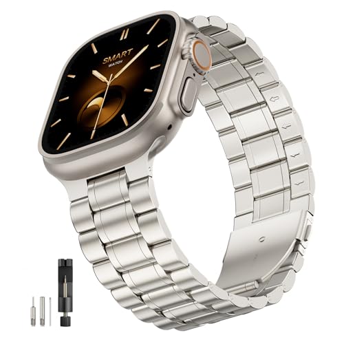 Image of Bestig Compatible with Apple Watch Bands for Men Women 40mm 38mm 41mm 42mm Series 11 10,Premium Solid Stainless Steel Metal Business Wristband Strap for iWatch Series 10 9 8 7 6 SE 5 4 3 2 1,Starlight