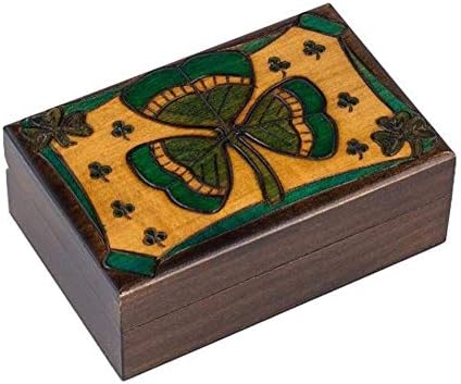 Irish Shamrock Wooden Box Polish Hand Crafted Keepsake Jewelry Box
