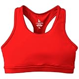 Liakada Girls Stylish & Supportive Basic Sports Bra with Integrated Bra Shelf Liner Dance, Gym, Yoga, Cheer! Red