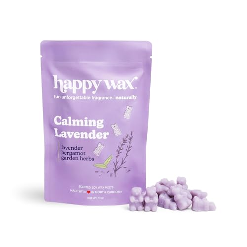 Happy Wax Calming Lavender Scented Bear Wax Melts - Natural Strong Infused with Essential Oils - Non Toxic -for Warmers (4 oz Pouch)