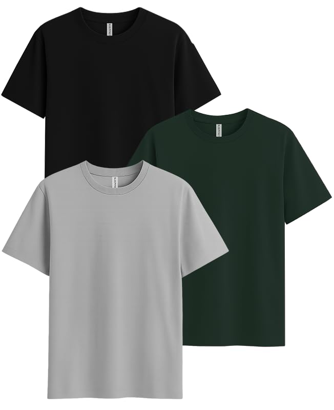 Image of Sleepynuts Women's S to 3XL Premium Half Sleeve Round Neck Plain Combed Cotton Tshirt Pack of 3 Loose Fit T-Shirts Combo