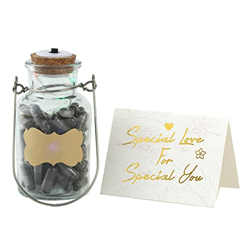 Product Image of the Valentines Day Gifts for Him Gifts Love Messages in a Bottle Gift for Boyfriend or Girlfriend Pill Notes in Jar Pre-Written Love Capsules Letters in Glass Jar(60pcs-Black)