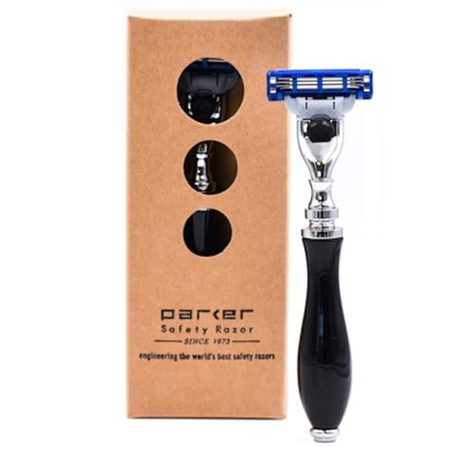 Parker Deluxe Mach3 Compatible Razor, Black Resin Chrome Handle image 5