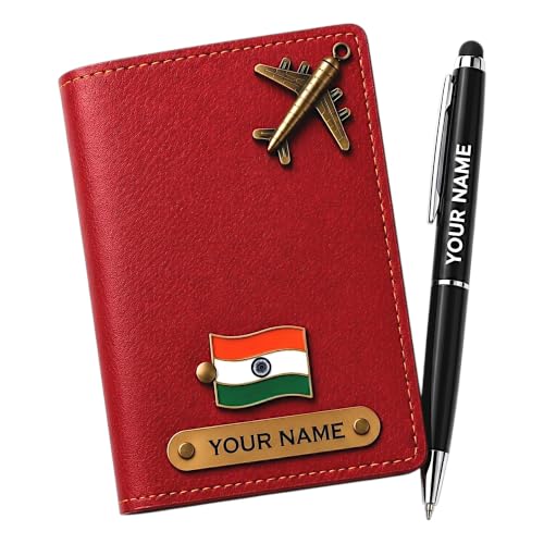 Image of Personalized Passport Cover with Name & Metal Pen Combo | Customised Passport Holder for Men Women Kids Couple Family Corporate Gift with Charm