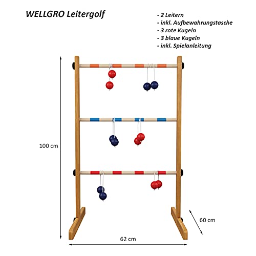 WELLGRO Leitergolf aus Holz - Kiefernholz massiv - inkl. Aufbewahrungstasche und Spielanleitung - Wurfspiel… – Bild 3