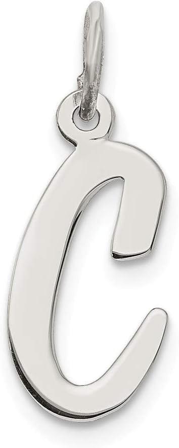 Solid 925 Sterling Silver Pendant Medium Script Initial Letter C Charm (18mm x 8mm)