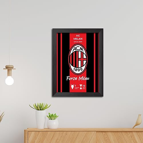 Image of TenorArts AC Milan Football Club Poster White Logo Laminated Photo Frame Painting with Matt Finish Black Textures(12 inches x 9inches)