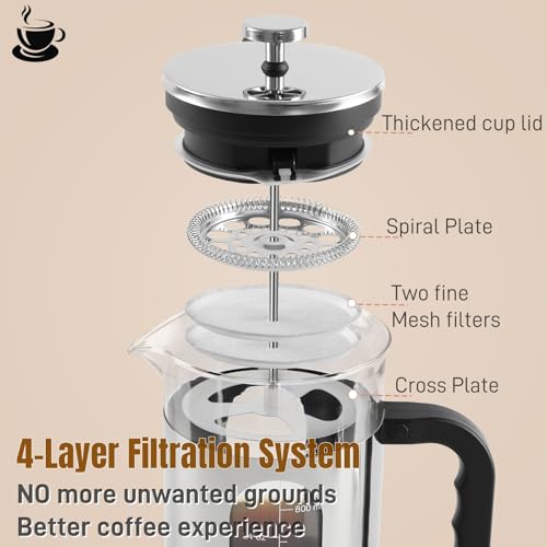 CHDEXU French Press Coffee Maker 34 oz, 1000ml Borosilicate Glass Stainless Steel Coffee Brewer with Reusable Filters Portable Coffee Press for Kitchen Travel Camping - Image 5