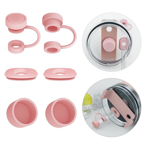 Juego de tapones para derrames de paja compatible con Stanley Cup 40 oz 30 oz Quencher H2.0, 2 tapas de silicona para popote, 2 tapones cuadrados para derrames y 2 tapones redondos para accesorios de