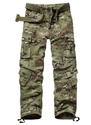 VATINNT Mens Cargo Trousers 8-Pocket Hiking Work Trousers 3355 CP Camo 32