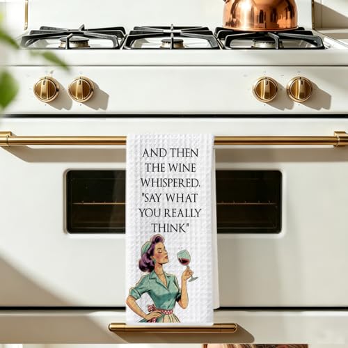 Image of Wine Lovers Kitchen Towels 24x14 Inch, Funny Wine Gifts Reusable Dish Towels for Kitchen Bathroom Decor, Funny Waffle Weave Absorbent Hand Cloth Tea Towel, Housewarming Gifts for Women Friend