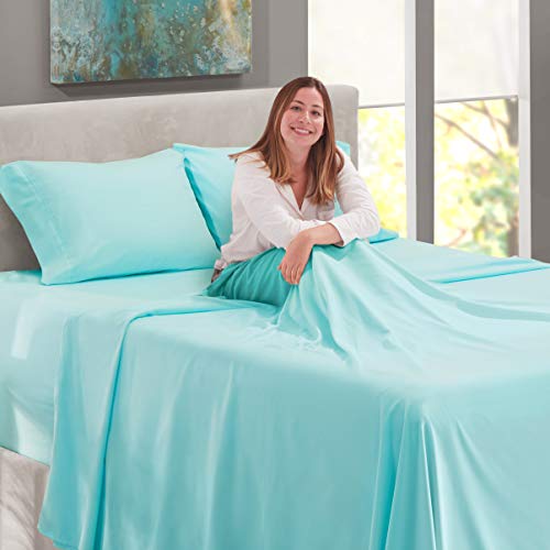 Image of Nestl Twin Bed Sheet Set - Light Blue - 3-Piece Extra Deep Pocket | Instantly Soft, Night-One Ready (No Wash Required). Fits Extra Deep Pockets up to 24 Inches, 360-Degree Elastic Grip