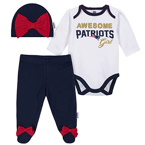 Image of Gerber NFL baby girls 3 Pack Bodysuit Registry Gift Set Footed Pant and Cap