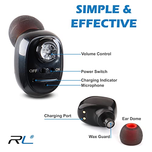Hearing Amplifier for Seniors and adults Rechargeable, Digital Amplifier in Large Size, Easy to Handle for Elders and Comfortable in the Ear, 40+ hours Working Time Per Charge - C300 Black Set of Two - Thumbnail 2