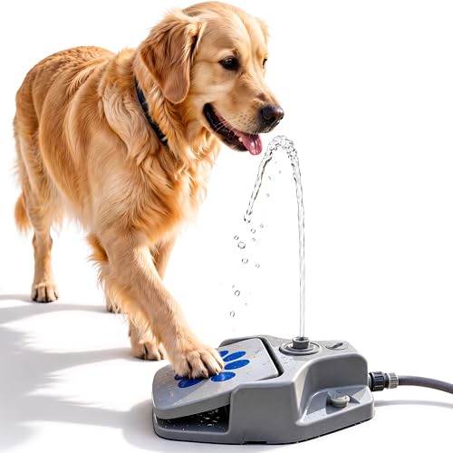 Trinkbrunnen für Hunde – Interaktives Wasserspielzeug Hund mit 3 Sprühstufen – Hunde Wasserspielzeug mit Gartenschlauch Anschluss – Outdoor Splash Spielzeug Garten