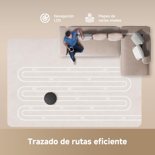 Miniatura 5 de dreame D20 Robot Aspirador, Succión de 13.000 Pa, Navegación LDS | Cepillo Doble para Pelo de Mascotas, Aspirador y Fregasuelos 2 en 1, Suelo Duro y Alfombra, 5200 mAh, Control por voz y App