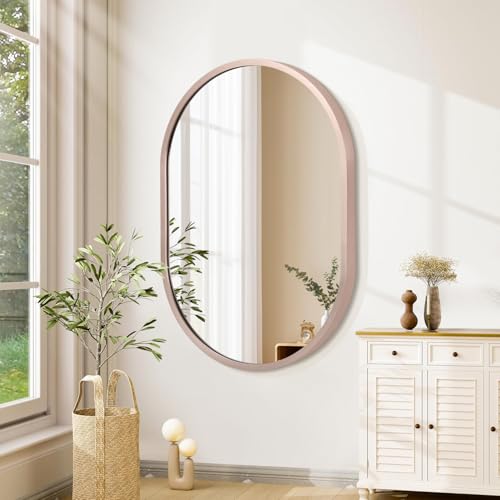 JJUUYOU Oval Wall Mirror with Metal Framed Circular Mirror for