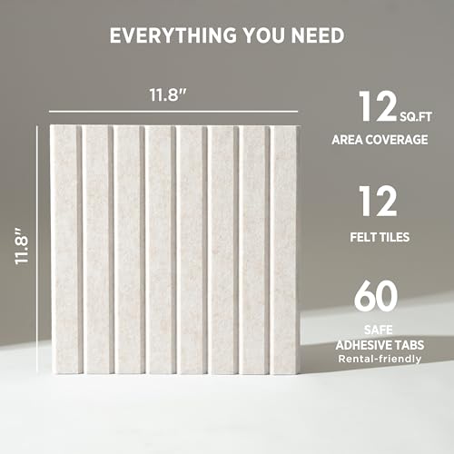 VIVELDA Felt Bulletin Board Tiles 48"x36" - 12-Pack Cork Board Alternative, OEKO-TEX Certified, NRC 0.95 Acoustic Wall Panels, Damage-Free Adhesive, Slatted Design, Home Office & C image 2