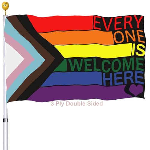 Progress LGBTQ Pride Flag 3x5 Outdoor Double Sided- Everyone Is Welcome Here Inlcusive Progressive Rainbow Gay Flags 3 Ply for Bisexual LGBTQ Non Binary Lesbian Transgender Prides Proculsexual