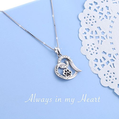 FLYOW 925 Sterling Silver Cute Paw Print Forever Love Heart Pendant Necklace/Bracelet/Stud Earrings Gift for Women, Box Chain 18"4