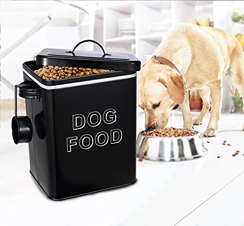 Pethiy Hundefutter hundeleckerli aufbewahrung box, 6.5 Liter Metall hundefutter box Aufbewahrungdose mit Schaufel und Versiegelt deckel fur Trockenfutter Tierfutter- Halten 2,5 kg -Schwarz