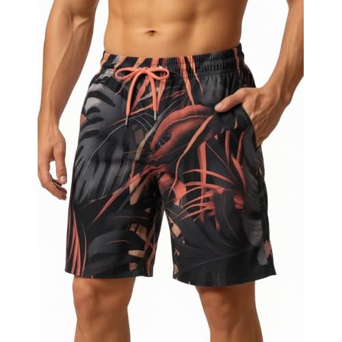 Men Swim Trunks 9 Inch with Mesh Lining Breathable Quick Dry Drawstring Pockets for Summer Beach Pool Board