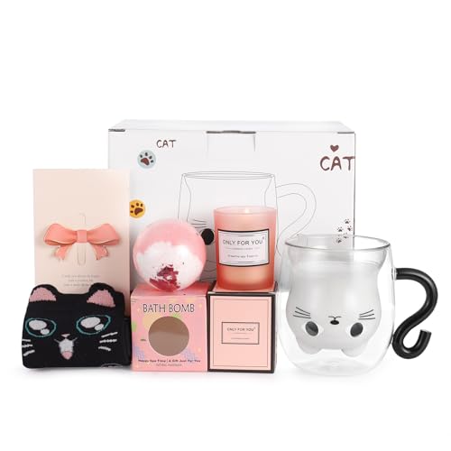 Qinhai Cat Mug Sets Christmas Gifts for Women Presents for Her Birthday Gifts for Women Mothers Day for Mum Valentines for Her Teacher Presents