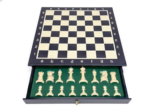 Image of PALM ROYAL HANDICRAFTS 15x15 Inches Handmade Drawer Wooden Chess Board Set Made with Engineered Wood | Inbuilt Storage Compatment for Chessmen - (15 X 15 Inches) Black.