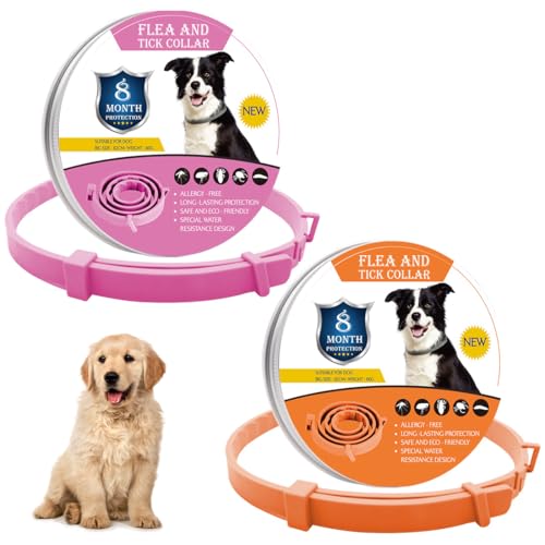 OYZOQ Collar antiparasitario perros 2 Pack 62 cm, para perros, collar antigarrapatas, collar antipulgas,protección 8 meses, ajustable
