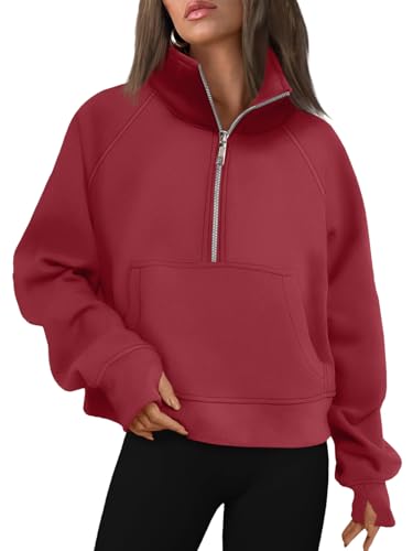 Image of AUTOMET Womens Sweatshirts Half Zip Cropped Pullover Fleece Quarter Zipper Hoodies 2026 Fall Fashion Outfits Clothes