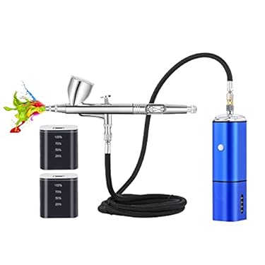 AMAZON - CASUBARIS Auto stop cordless airbrush kit with compressor kit,rechargeable dual action air brush gun,connect with different airbrush pens to spray paints for multi use