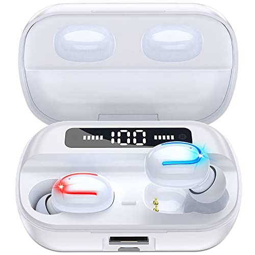 Wireless Earbuds Bluetooth 5.2 Headphones In Ear Built-In Hd Mic, 150H Playtime Earphones With Led Charging Case, Stereo Bass Sound, Noise Cancelling, Ipx7 Waterproof Button Control Ear Buds White #TOP1