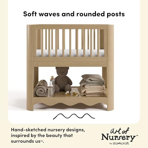 Image of Storkcraft Casablanca 3-in-1 Convertible Bassinet, Driftwood | GREENGUARD Gold Certified Wood Baby Bassinet, Includes Water-Resistant Mattress, Converts to Toy Box and Bookcase, Newborn