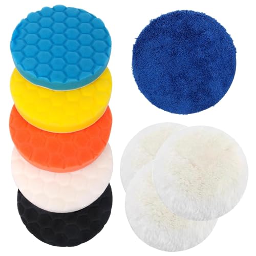 Kit lucidatura auto, Tamponi lucidatura auto, Facile da installare e rimuovere, Spugne lucidanti, per lucidare o levigare, Come auto, Vetro, Ceramica (Blu + Nero + Giallo + Arancione + Bianco)