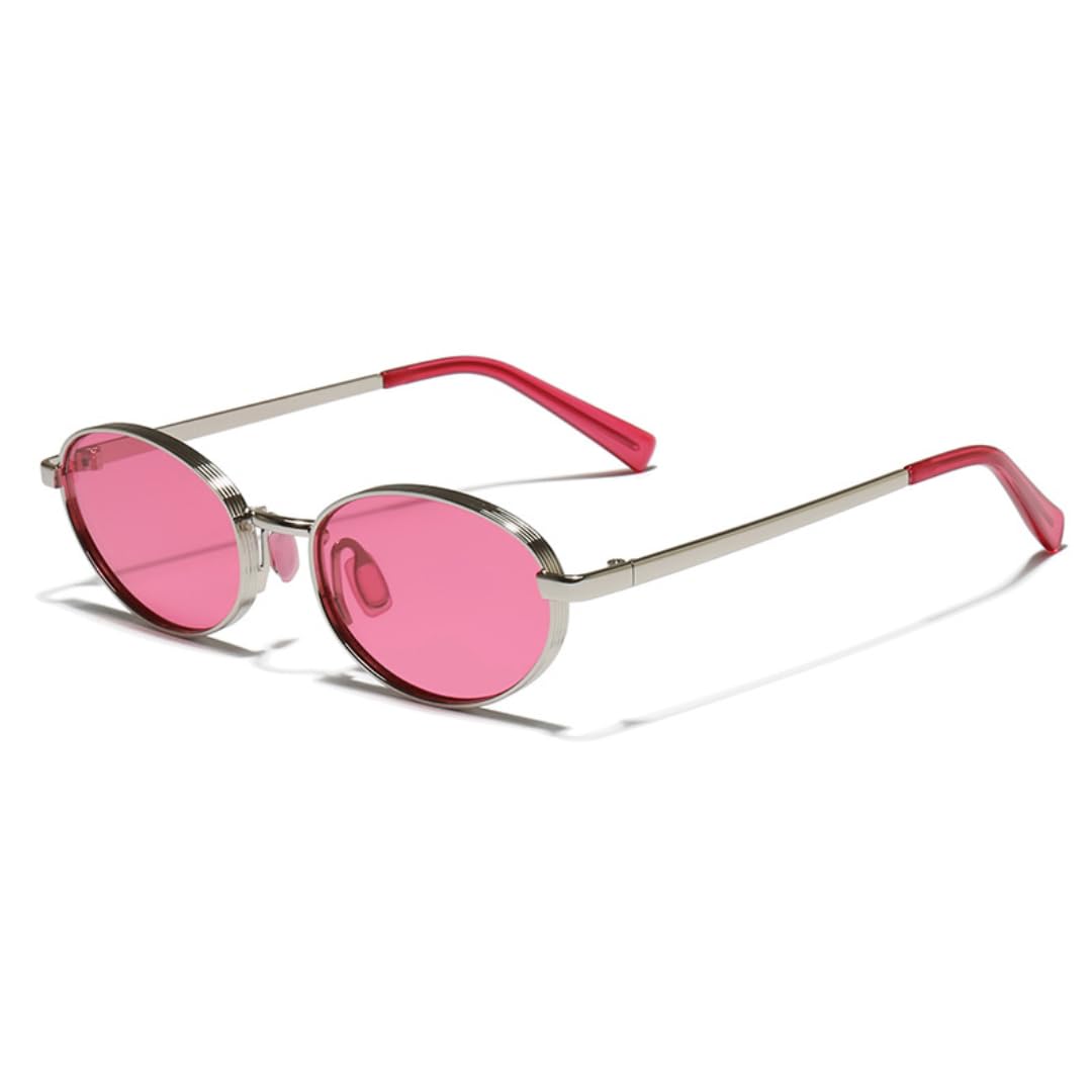 Ovale Sonnenbrille aus Metall, Damen, modische Bonbonfarben, UV400-Schutz, Retro-Punk-Stil, Herren-Sonnenbrille für draußen