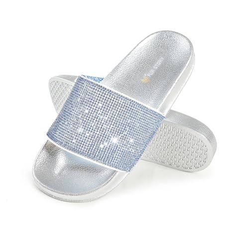 Image of Fur Story Womens Slides House Slippers Rhinestone Glitter Slides Cute bling Flat for Women Platform Sandals Cozy Bedroom Slippers Shower Shoes