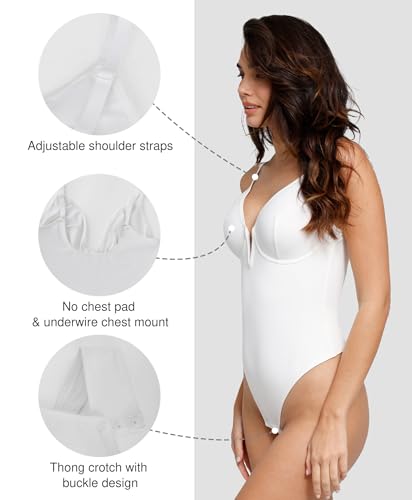 Image of Popilush Shapewear Bodysuits for Women - Tummy Control Body Suits for Womens Deep V Corset Tops Thong Concert Outfits