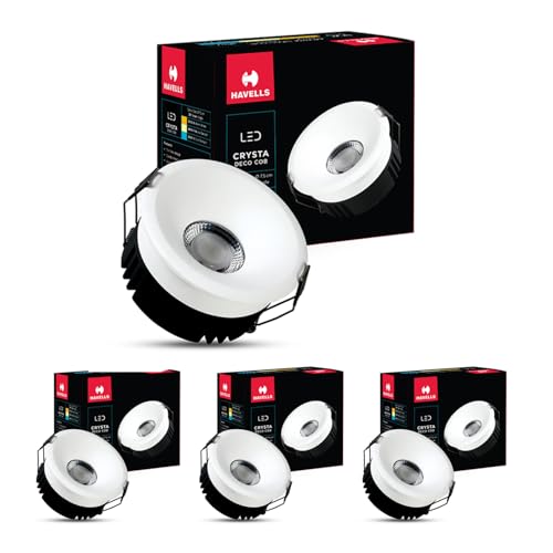 Image of Havells Crysta Deco Cob 12W 6K White,Led-Spotlights,Energy Efficient,Long Life of 25000 Burning Hours,Beam Angle of 36,Metal Body Cob with Independent Driver,Cool Daylight (6500K) Pack of 4