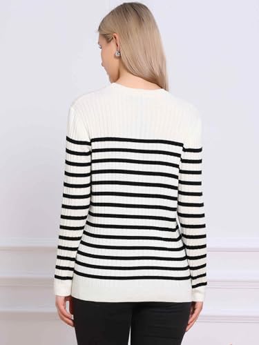 Allegra K Color Block Sweater for Women's Fall 2025 Striped Crew Neck Drop Shoulder Long Sleeve Pullover Knitted Tops3