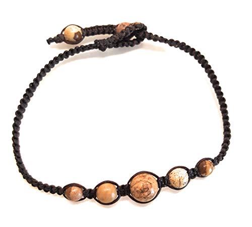 Infinityee888 Picture Jasper Anklet Bracelet Macrame Braided Woven With Wax Cord Adjustable Anklet For Men, Women, Teengirls -Nyakpj1 #TOP1